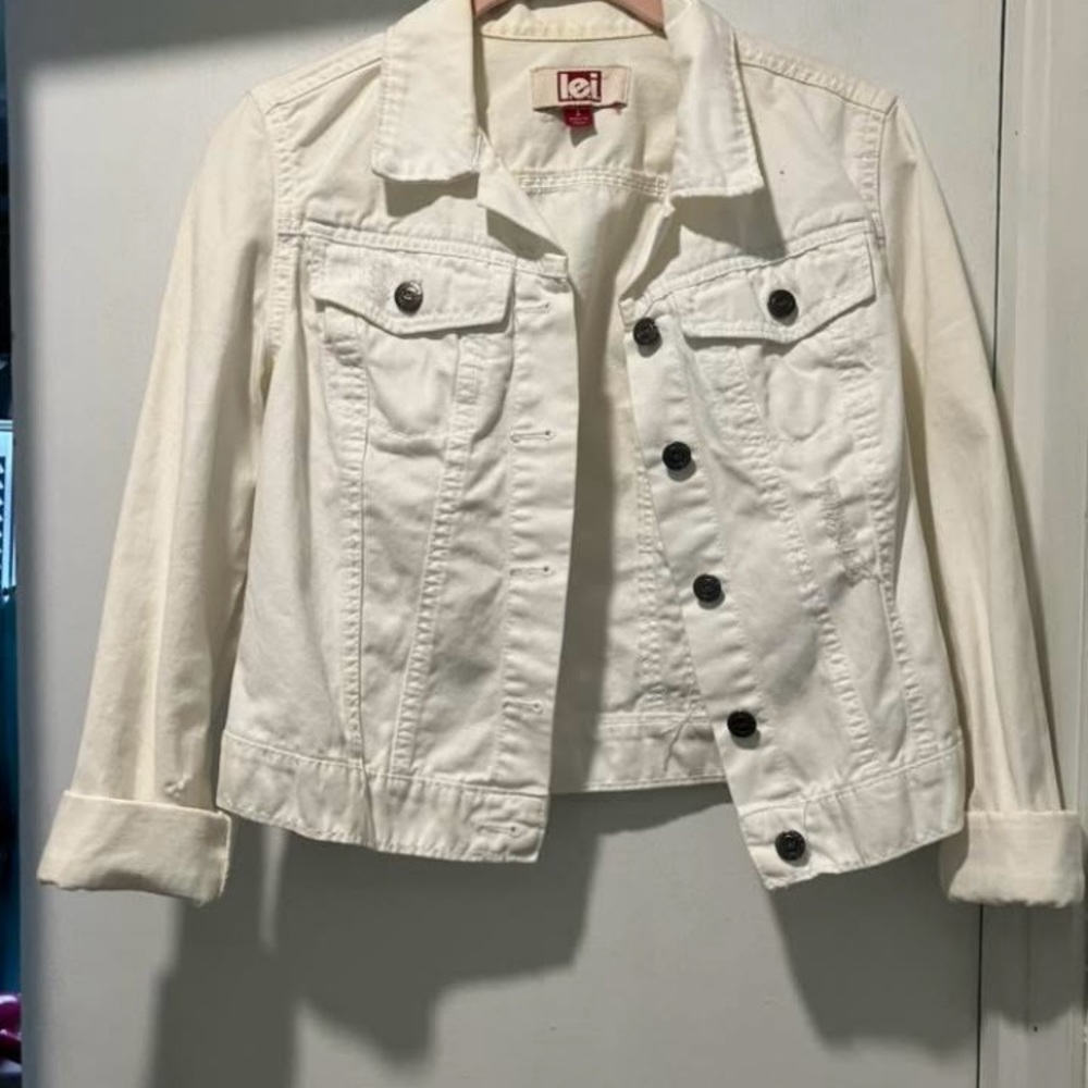 LEI Women's White Denim Jacket